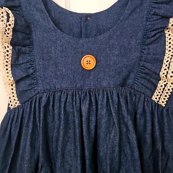 Eleanor Rose Lacey Dress Denim 100% Cotton Tiered Ruffle Hem Sz 8-10 - Picture 2 of 8